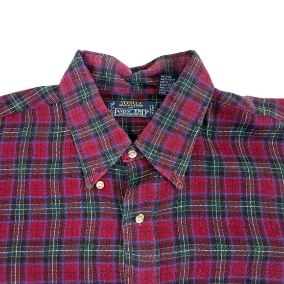 Lands’ End Men’s Red Plaid Cotton Long Sleeve Button-Down Shirt Size L - Picture 3 of 8